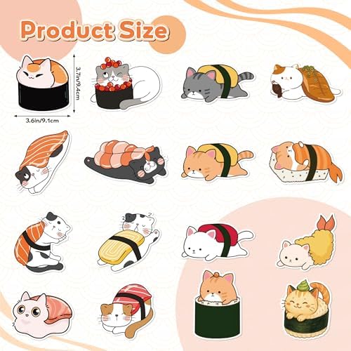 Eartim Sushi Cat Sticker Roll 1000Pcs Cartoon Kawaii Sushi Cute Cat Sticker