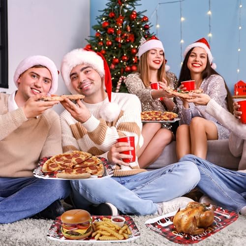 Maitys 12 Pcs Merry Christmas Serving Trays 13 x 9 Inch Large Food Trays buffalo plaid Dessert Cupcake Platters for Christmas Winter Holiday Birthday Party Supplies Table Decorations