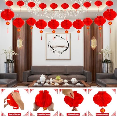 YUBAIHUI 80 Pcs Chinese New Year 2026 Decorations Spring Couplet Red Envelopes Paper-cuts Lanterns Pendants China Party for Lunar New Year Vietnamese Horse Year