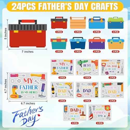 24Pcs Father's Day Card Crafts for Kids, DIY Cardboard Tool Box Cards Making Kit, Make Your Own Tool Box Greeting Cards for Father's Day Dad Birthday Dad Cards Classroom Activities Home Supply
