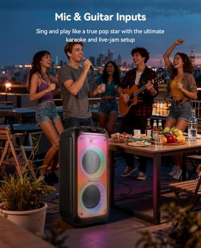 GKD80 Karaoke Machine for Adults with 2 Wireless UHF Microphone, 600W Peak Bluetooth Speaker with Dual 8'' Subwoofers, Portable Party Speaker with RC/Wheels for Singing/Outdoor Events/Speaking