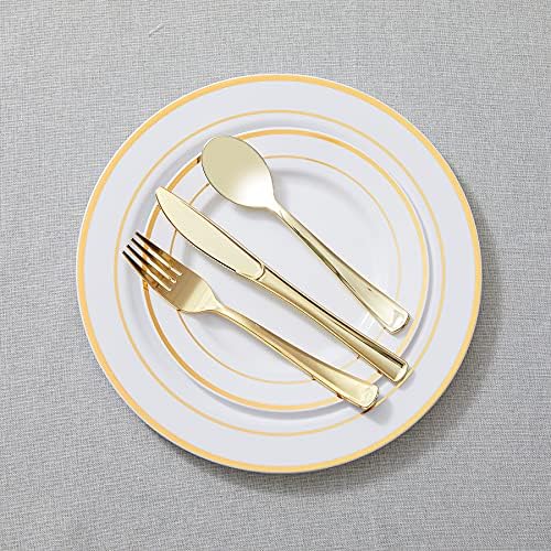 N9R 100PCS Gold Plastic Silverware, Heavy Duty Disposable Utensils/Cutlery