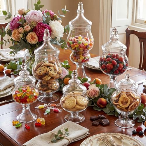 Mimorou 6 Sets Glass Apothecary Jars with Lid & Scoop Candy Jars,Vintage