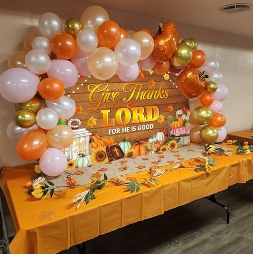 Give Thanks to The Lord Banner Backdrop 10x8FT Christian Thanksgiving Decorations Background Autumn Maple Leaves Pumpkins Religious Thanksgiving Harvest Party Supplies Wall Decor