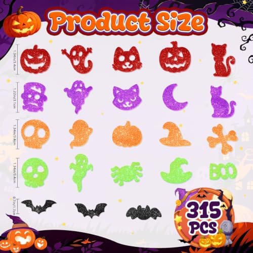 315Pcs Foam Stickers Glitter 3D Halloween Foam Pumpkin Sticker,Halloween