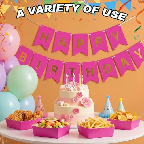 Uiifan 100 Pcs 5 lb Extra Large Paper Food Serving Trays, Hot Pink