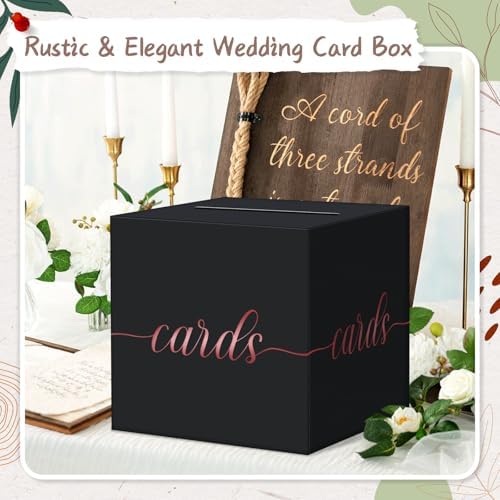 QIKSION Elegant Black Card Box for Party, Rose Gold Foil Wedding Card Box