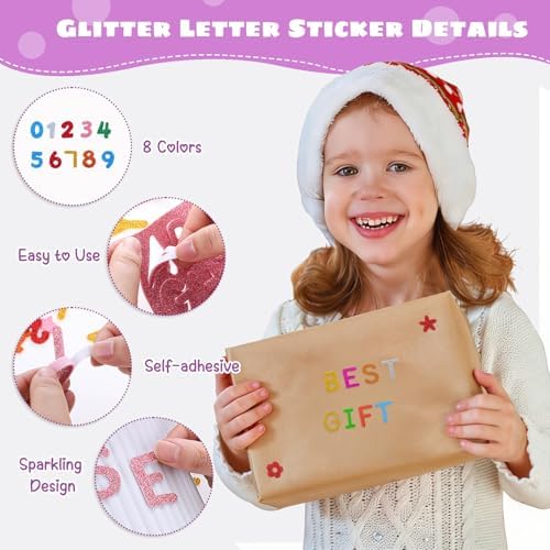 584Pcs Glitter Letter Stickers, 8 Colors 3D Self-Adhesive Alphabet Stickers