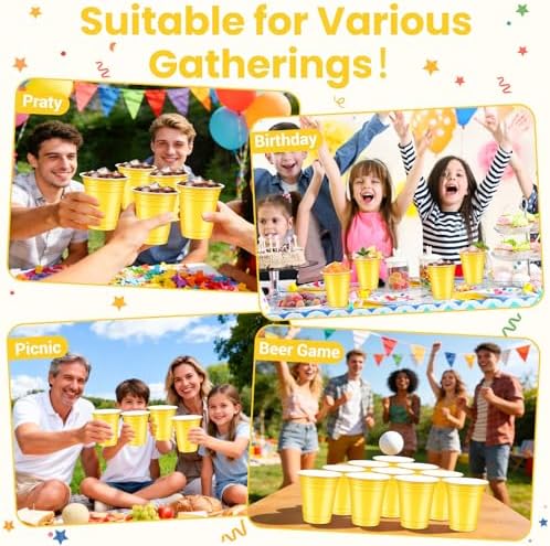 50 Pcs Yellow Plastic Cups, 12 oz Disposable Cups for Party