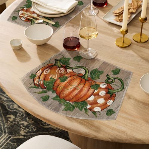 Artoid Mode Pumpkins Vine Fall Wedge Placemats Set of 4-12 x 18 Inch