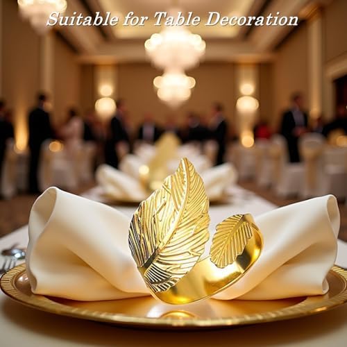 Gold Napkin Rings Set of 50, Bright Golden Leaf Napkins Rings Holders