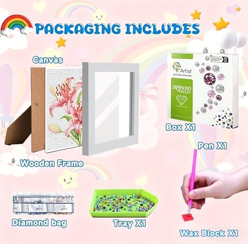 Tiwabb Diamond Art Kit for Kids with Frame,Lily Diamond Painting for Kids