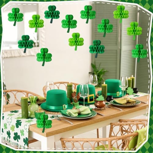 JULMELON 18Pcs St Patricks Day Hanging Decorations Honeycomb Shamrock