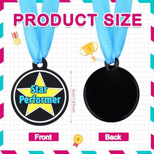 AmazingSpark 60 Pcs Star Performer Award Medals, 2 Inch Rubber Medals Bulk Winner Encourage Team Participation for Kids Adults Trophy Award Prize Gift Competitions Graduation Party
