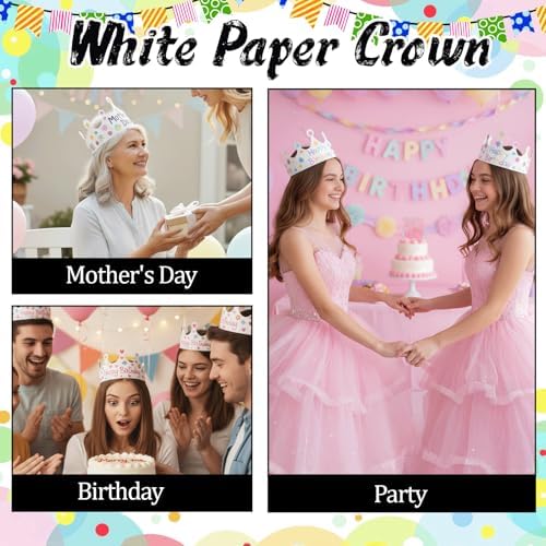 50 Pcs White Paper Crowns Bulk, DIY Blank Birthday Party Crown Classic Style Paper Birthday Crowns for Classroom Party Hats Decorations Baby Shower Supplies (24 x 4.7 in)