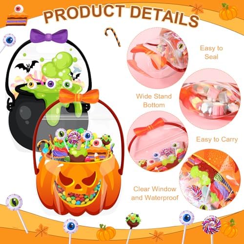 Fuutreo 36 Pcs Halloween Treat Bags with Handle, Pumpkin Witch Cauldron