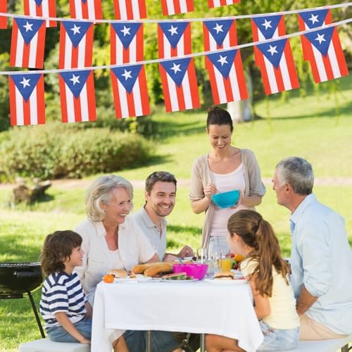 Puerto Rico Flag Banner, Small Mini Puerto Rican Flags Patriotic Decoration for Party, Classroom, Sports Events, 33 Feet 30 Flags