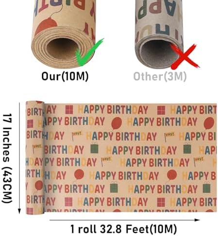 Birthday Wrapping Paper,Gift Wrapping Paper Roll,Kraft Wrapping Paper