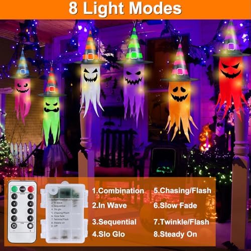 Remote Control 6 PCS Halloween Hanging Ghosts Outdoor Decor with Lights