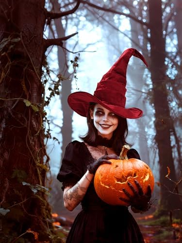 Ultrafun Women's Large Ruched Witch Hat Halloween Black Witch Wizard Hat Costume Accessory Adult