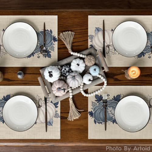 Artoid Mode Navy Blue Pumpkins Fall Placemats Set of 6-12 x 18 Inch