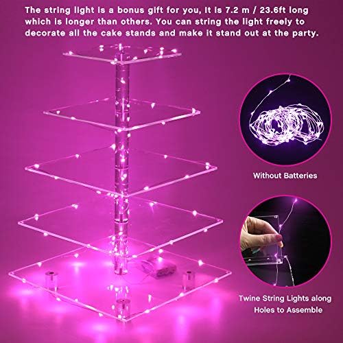 YestBuy Cupcake Stand with Pink Lights, Cupcake Tower Stand for 60 Cupcakes