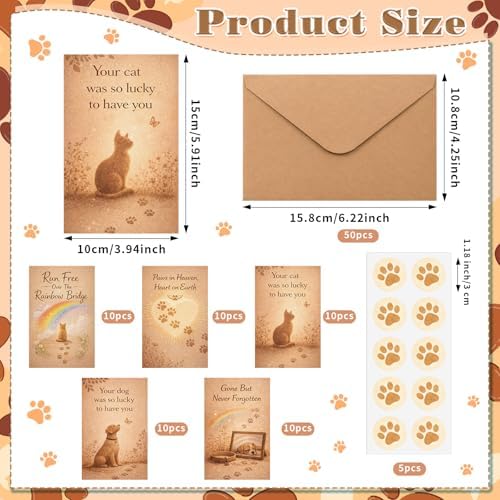 Eaasty 50 Sets Greeting Cards & Envelopes, PET Sympathy Style