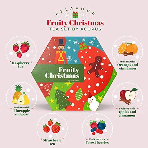 ACORUS Fruity Christmas Tea Set, Fruit Tea Gift Set, 60 Assorted Tea Bags Variety Pack, Fruit Tea Sampler, Specialty Tea Bags Individually Wrapped, Tea Gifts for Women, Men, Tea Lovers