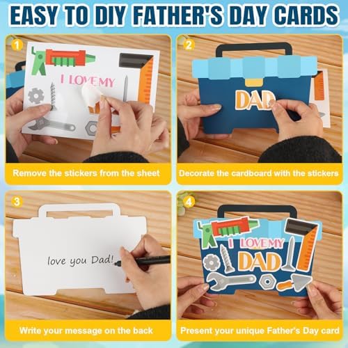 24Pcs Father's Day Card Crafts for Kids, DIY Cardboard Tool Box Cards Making Kit, Make Your Own Tool Box Greeting Cards for Father's Day Dad Birthday Dad Cards Classroom Activities Home Supply