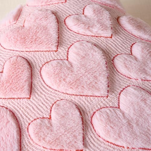 Softalker Pink Heart Pillow Covers 20 x 20 Inch Set of 2, Spring Summer Soft Faux Fur Cushion Covers, 3D Embroidered Pillow Cases for Sofa, Couch, Bedroom