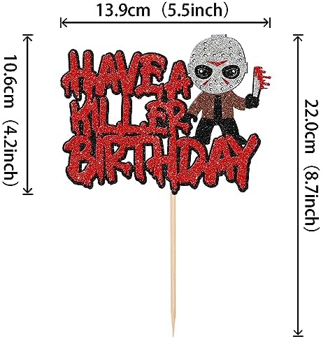 1 PCS Have a Killer Birthday Cake Topper - Glitter Horror Classic Halloween Cake Pick for Bloody Horror Theme Party Cake Decorations Supplies