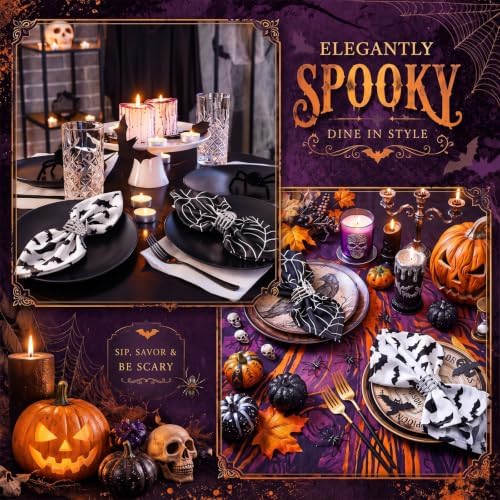Qinyoung 8 Sets Halloween Cloth Napkins and Skeleton Claw Napkins Rings