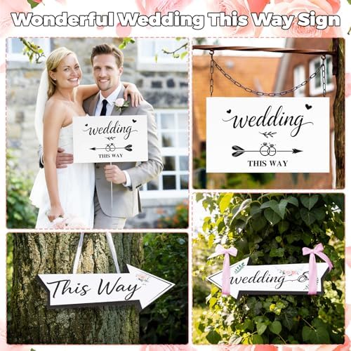 9 PCS Wedding This Way Sign Kit,Double Sided Wedding Direction Arrow & Parking signs with Metal Stakes, Wedding Signs for Ceremony,Reception, and Parking Area Outdoor Yard Lawn