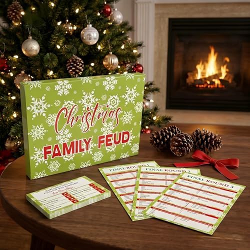 60 Pcs Christmas Family Feud Game,Funny Christmas Party Games, Christmas Trivia Game, Family Feud Quiz Holiday Games for Groups SD-WF01