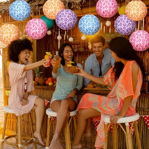 Baquler 12 Pcs Hibiscus Hanging Lanterns Decorations, Bright Colors