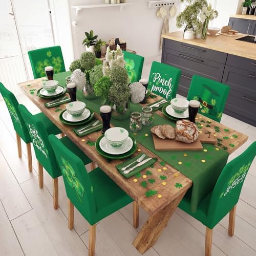 Mindsoft 6 Pcs St. Patrick's Day Chair Covers Green Clover Dining Protector Removable Seat Covers Washable Stretch Spring Slipcovers for Hotel Restaurant Party Wedding Holiday Decor