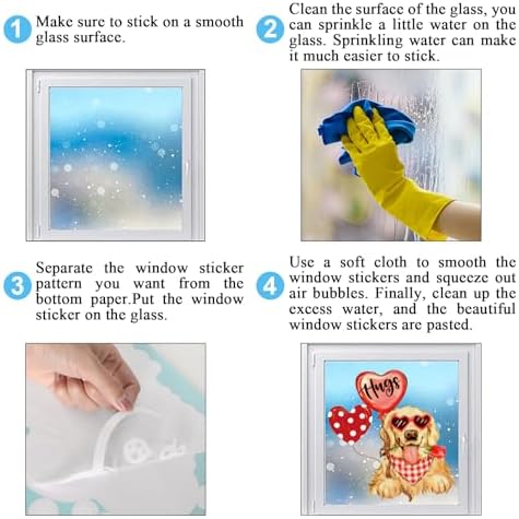 JarThenaAMCS Valentine's Day Window Clings Window Stickers Love Heart Dog Double-Sided Glass Decals for Wedding Anniversary Home Office Classroom Party Wall Decor, 9 Sheets