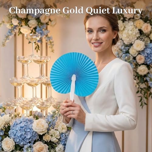 JOHOUSE Decorative Round Hand Fan Foldable, 12 Packs Blue Paper Fans