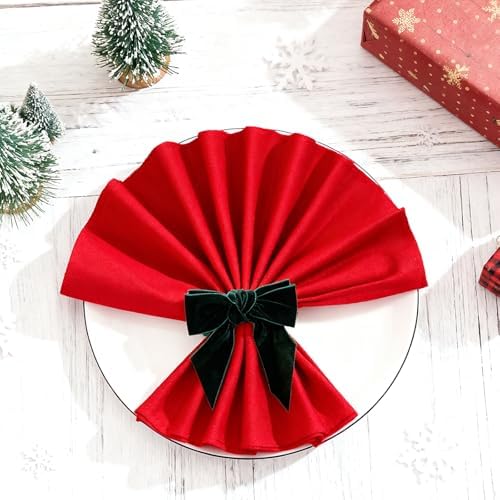 Christmas Bow Napkin Rings Set of 6 Green Velvet Bow Cloth Napkin Holders for Christmas Eve New Year Party Wedding Anniversary Brithday Gatherings & Home Daily Dinner Table Decor