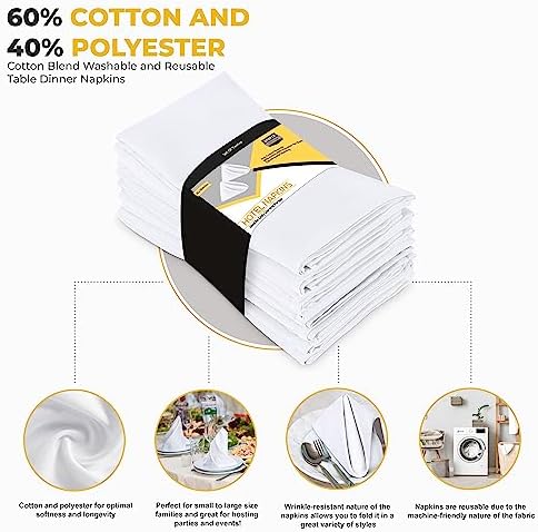 Bulk 288-Pack Cloth Napkins, 18"x18", Wrinkle Resistant, White, Sturdy