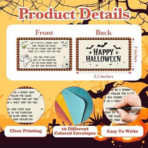 Halloween Scavenger Hunt Clue Cards, Magical Scavenger Hunt Games for Adults, Halloween Fall Pumkin Holiday Birthday Party Supplies Activities Outdoor Indoor(16 Clues Cards with Envelopes), 12