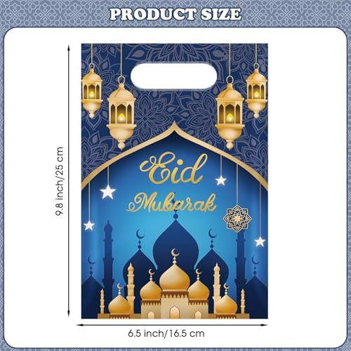 50 Pcs Ramadan Gift Bags with Handles - Eid Mubarak Goodie Bag, Ramadan Kareem Plastic Goody Candy Cookie Snack Treat Party Favor Bags Bulk for Islamic Muslim Eid Mubarak Party Supplies Favors,4 Style