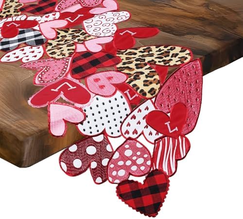Valentines Day Table Runner 90 Inches Long Embroidered Heart Decor