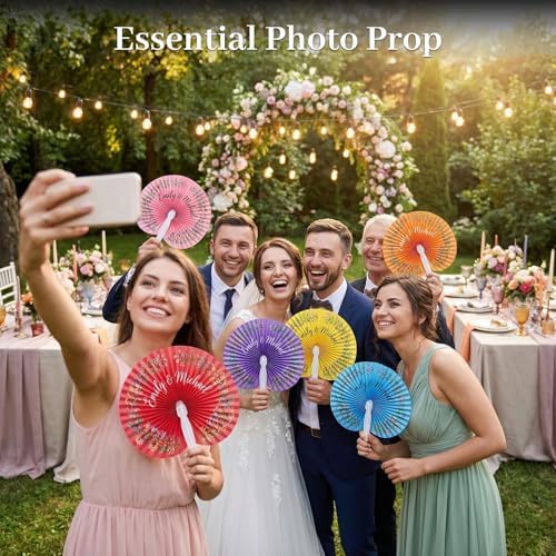 JOHOUSE Decorative Round Hand Fan Foldable, 12 Packs Colourful Paper Fans