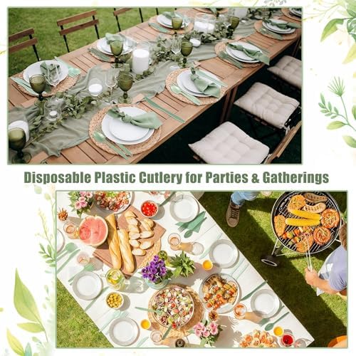 Kochorie 360 Pieces Gradient Sage Green Plastic Cutlery Set