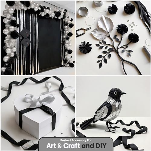 6 Silver Black Crepe Paper Streamers, 492ft Pack of Party Decorations