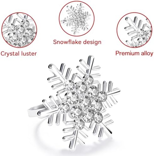 ZeeDix Christmas Silver Snowflake Napkin Rings Set of 8, Napkins Ring for Dinning Table - Rustic Dinner Tables Decoration for Wedding Receptions Christmas Thanksgiving Holiday Party Dinner Parties