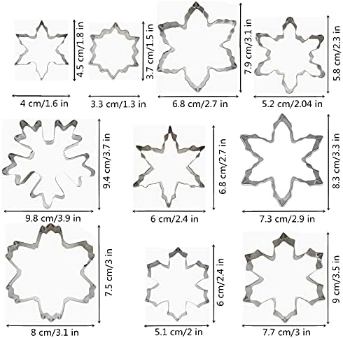 Comais Christmas Snowflake Shaped Cookie Cutters Set Stainless Steel 10Pcs