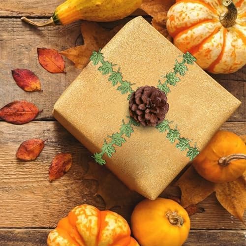 Threetols 3 Rolls 15 Yards Fall Ribbons, Green Brown Orange Thanksgiving Ribbons Maple Leaf Shape Craft Ribbons Trim Embellishment for Gift Wrapping Autumn Party Decoration