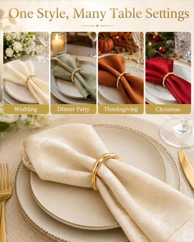 Gold Bamboo Napkin Rings Set of 12 for Weddings and Holiday Tables